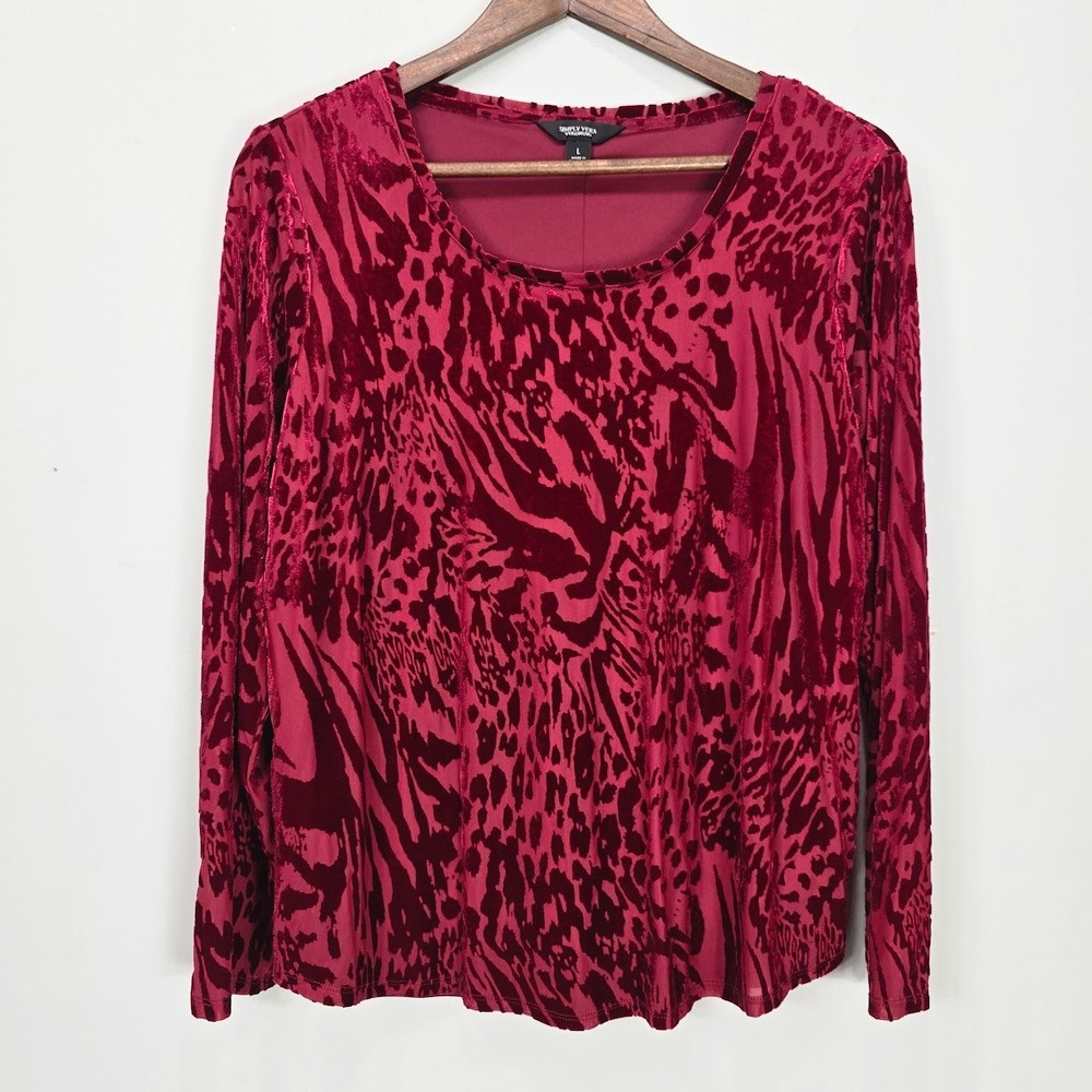 Simply Vera Wang L Red Velvet Burnout Animal Print Long Sleeve Whimsigoth Grunge